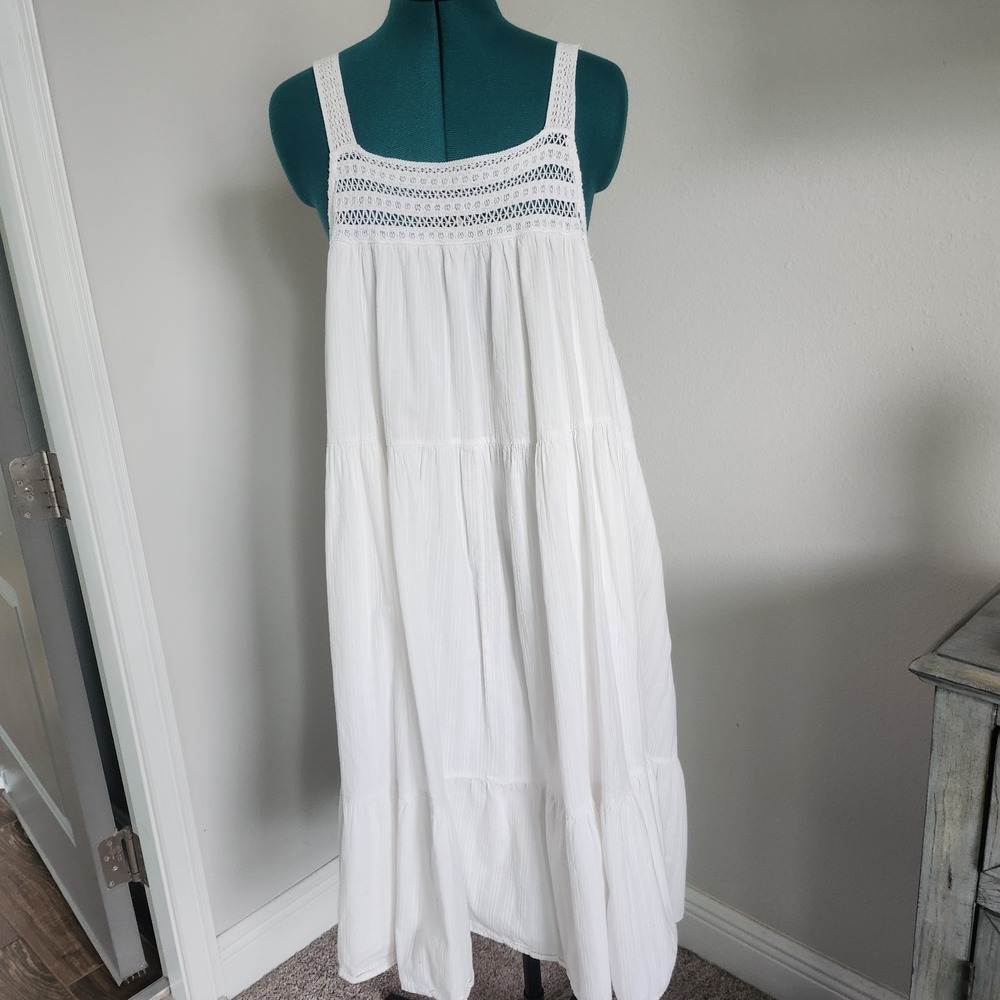 Universal Threads Womens White Tiered Boho Cotton Babydoll Dress Size XXL Bridal